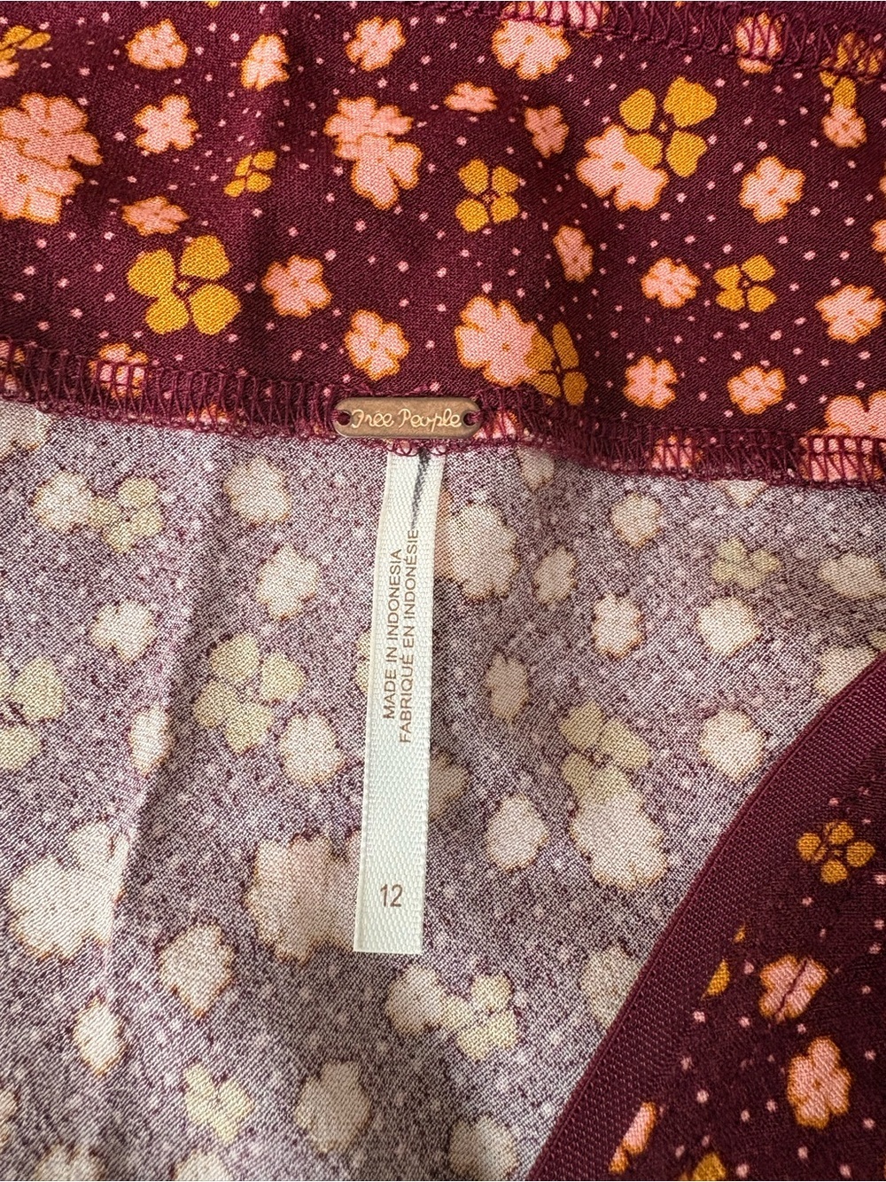 Free People Women's Floral Midi Skirt - Burgundy Pink size 12 - Picture 10 of 11
